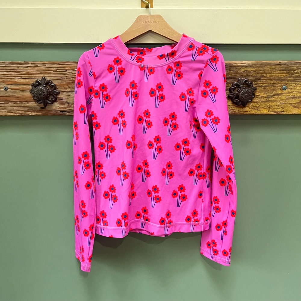Hanna Andersson Kids Pink Floral Long Sleeve Rash Guard Swim Shirt Size 12 150cm